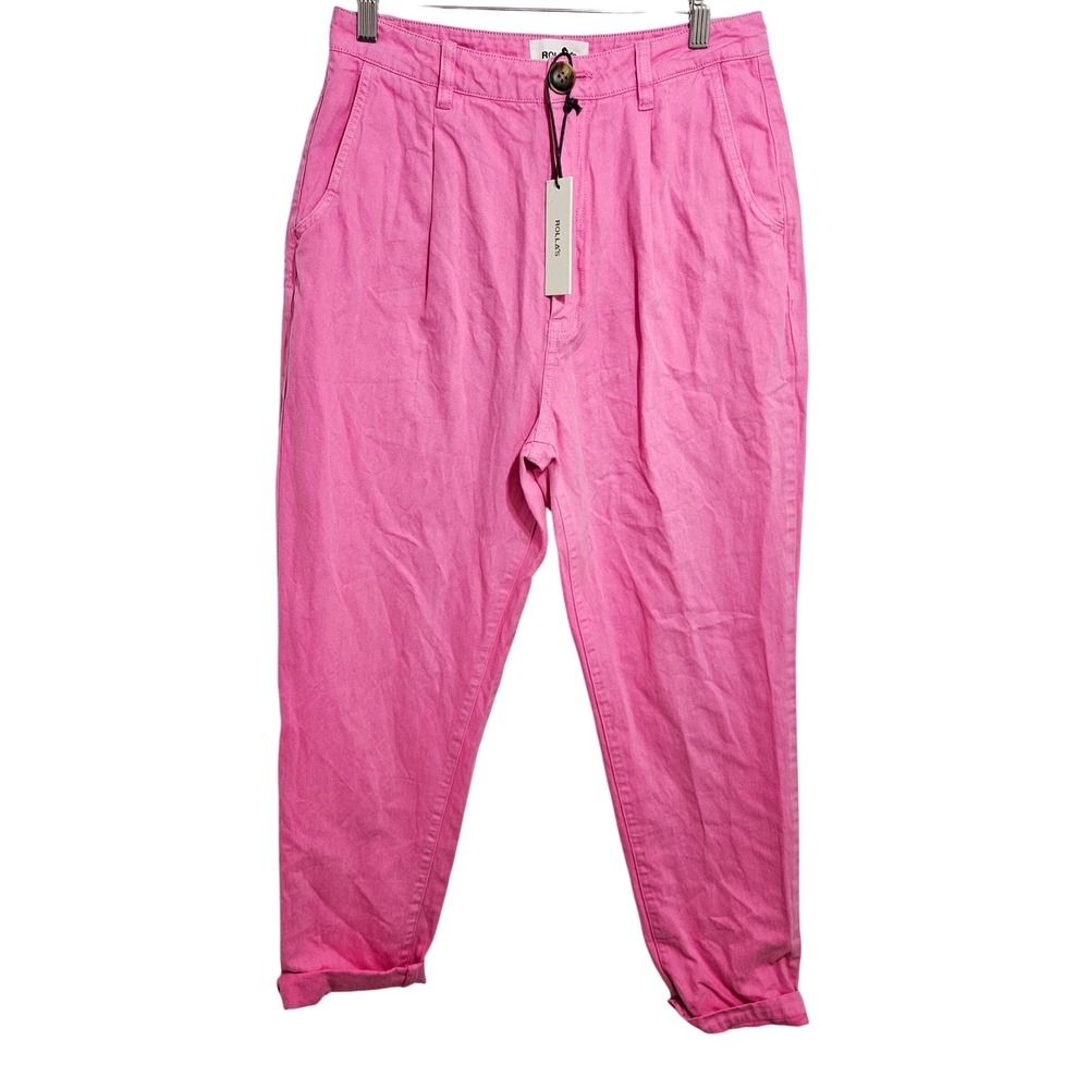 Rolla's NWT Linen Pant Horizon High Waisted Pleated Trousers Size 29 Hot Pink